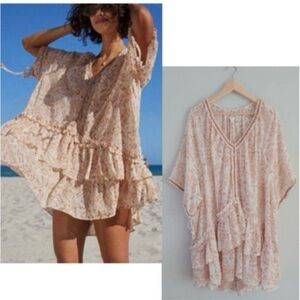 Aerie Boho Crochet Ruffle Trim Sheer Cape Beach Resortwear Summer Dress Coverup